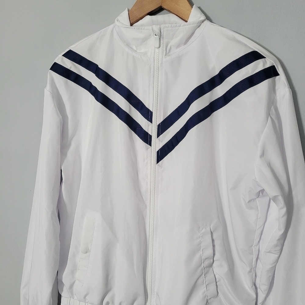 Zyia White and Blue Stripe Windbreaker Jacket - Picture 4 of 12